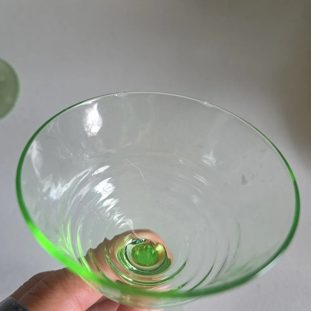 Vintage Uranium Small Stem Glass Green Hue Collectible Glassware Set Of 4